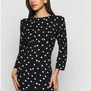 Reformation Brantley Luv It Black White Heart 3/4 Sleeve Mini Dress